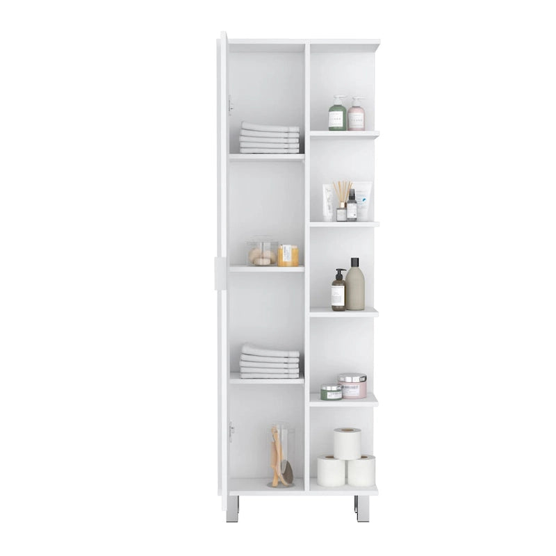 Meuble de salle de bain de 160 cm de hauteur en lin avec quatre étagères ouvertes