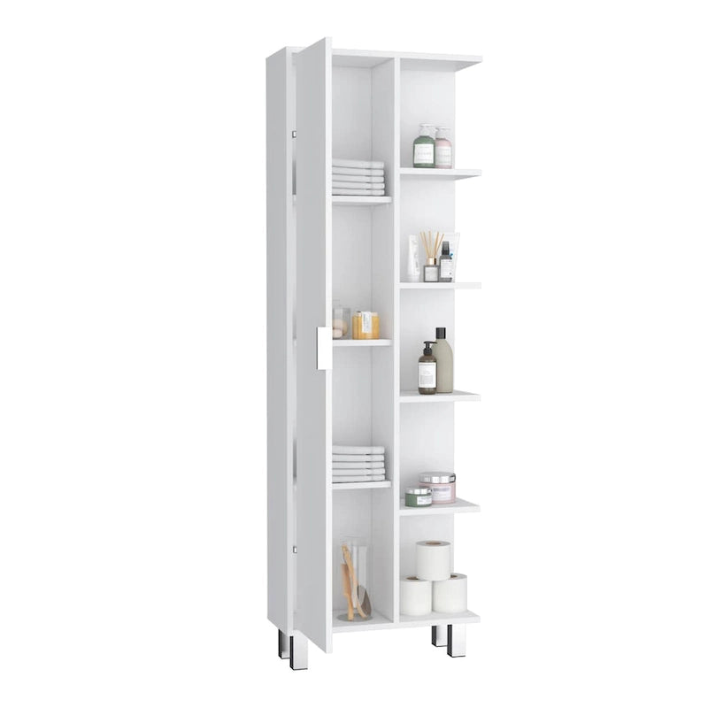 Meuble de salle de bain de 160 cm de hauteur en lin avec quatre étagères ouvertes