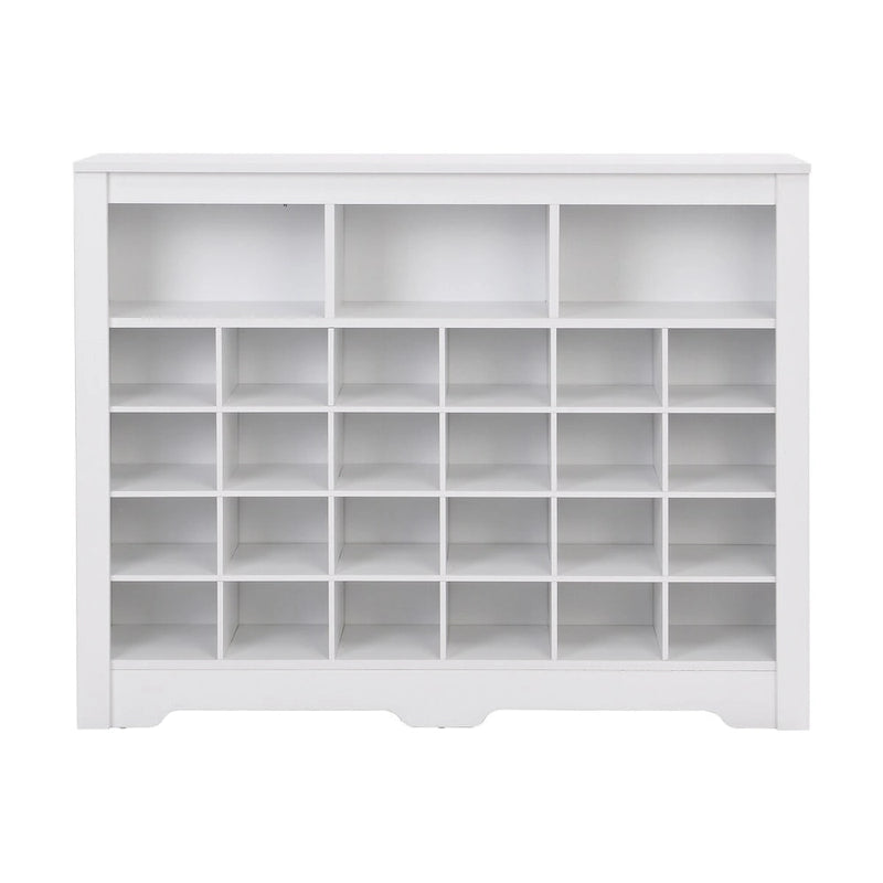 Console élégante avec 24 casiers à chaussures, meuble à chaussures moderne avec base incurvée