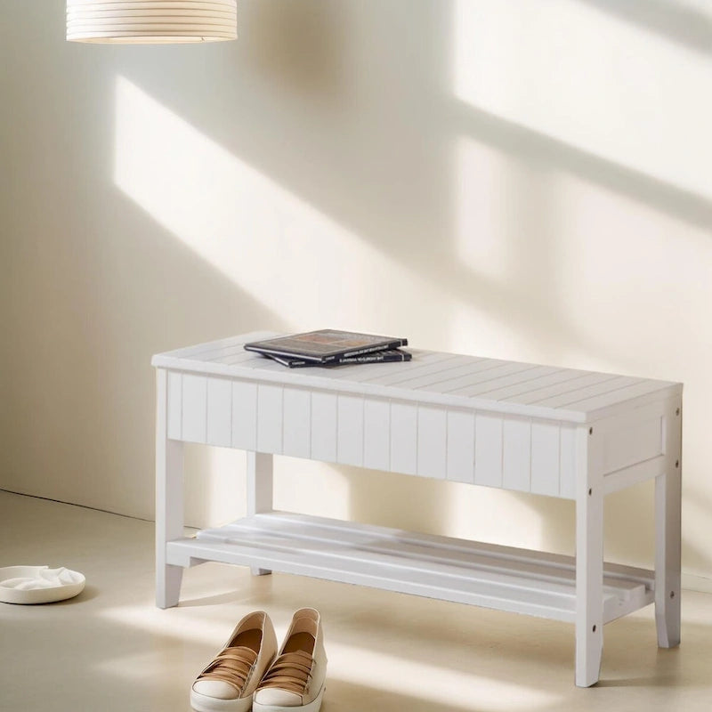 Banc à chaussures en bois massif de qualité avec rangement