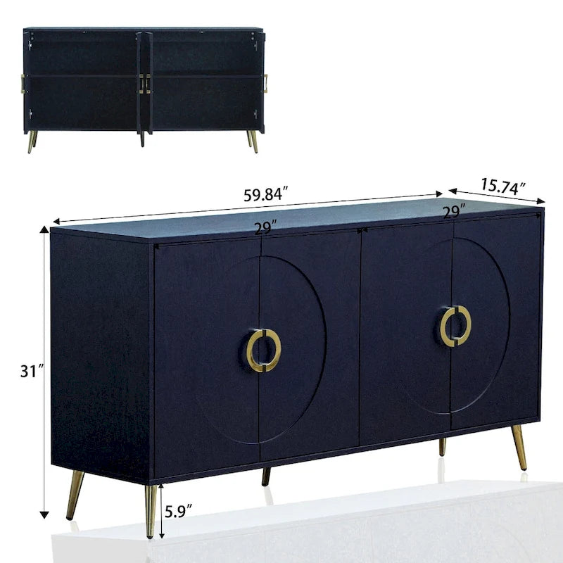 Armoire de rangement moderne en bois laqué 4 portes, pour le salon